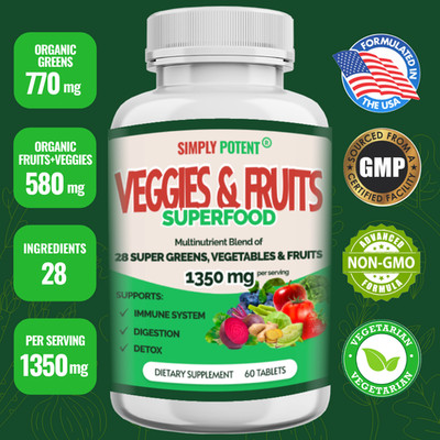 Super Greens, 28 Organic Veggies & Fruits,  Superfood Tablets for Overall Health