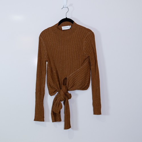 Significant Other Goldie Ribbed Stretch Knit Mock Neck Tie Twist Front Sweater 6