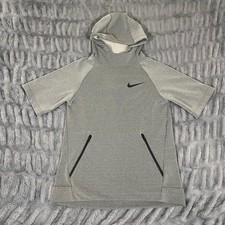 Nike Dri FIT Kids Gray Short Sleeve Hoodie Sweatshirt Size L