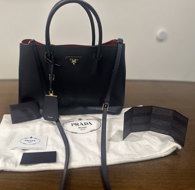 Original PRADA Milano Blue Leather Bag with Cards Excellent Condition