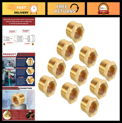 10-Pack 3/4'' NPT Male to 1/2'' NPT Female Brass Hex Bushings, Hose Fittings Adapt