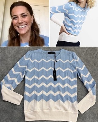 NWT Tabitha Webb 'Jessie' Chevron Sweater in Blue & White- Aso Kate Royal (Rare)