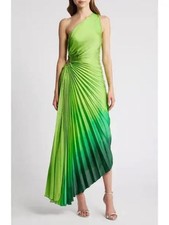 Mango One-Shoulder Ombre Green Evening Dress