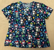 Med Couture Scrub Top Large Winter penguin Print