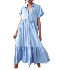 Zara Cottage Core Tiered Midi Dress Blue Viscose Linen Blend  Boho Size XL