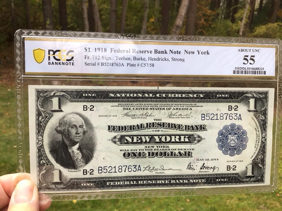 1918 $ 1 Federal Reserve Bank Note New York Fr.712 Teehee,Burke,Hendricks,Strong - Image 3 of 4
