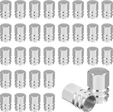 24er Set Metall-Ventilkappen für Reifenventile – Sechseckform, Silber, mit Dicht