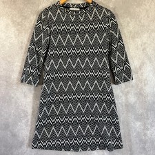 Zara Trafaluc Shift Dress Women Small Black White Geometric Chevron 3/4 Sleeve