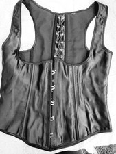 CORSAGE, Korsett, UNTERBRUST, SATIN, SCHWARZ, UNGETRAGEN, GR 40, L