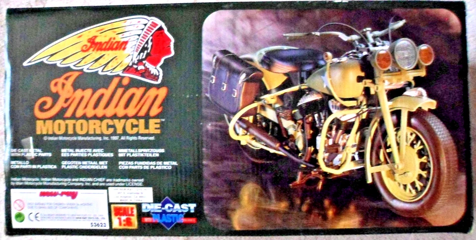 New-Ray Indian Motorcycle, DIE-CAST, Scale 1:6, Olive Green, Vintage , New - Image 2 of 4