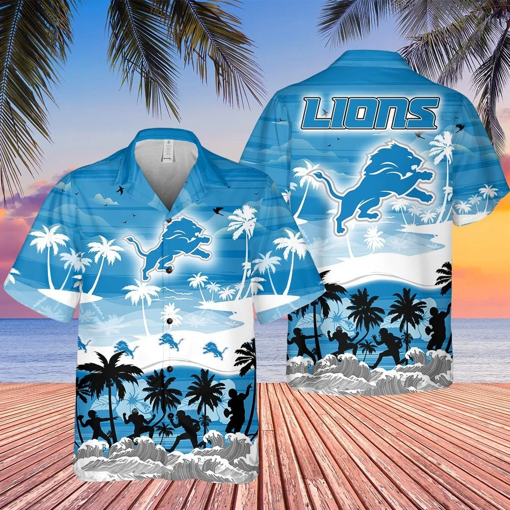 Detroit Football Sunset Shores Hawaiian Shirt
