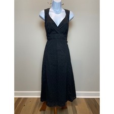 Nine & Co Eyelet V Neck Sleeveless Fit and Flare Dress Size 12 Black Cotton