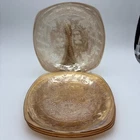 4 Jeannette Depression Glass "Louisa" Floragold Square Plates 8 1/2" Jeannette