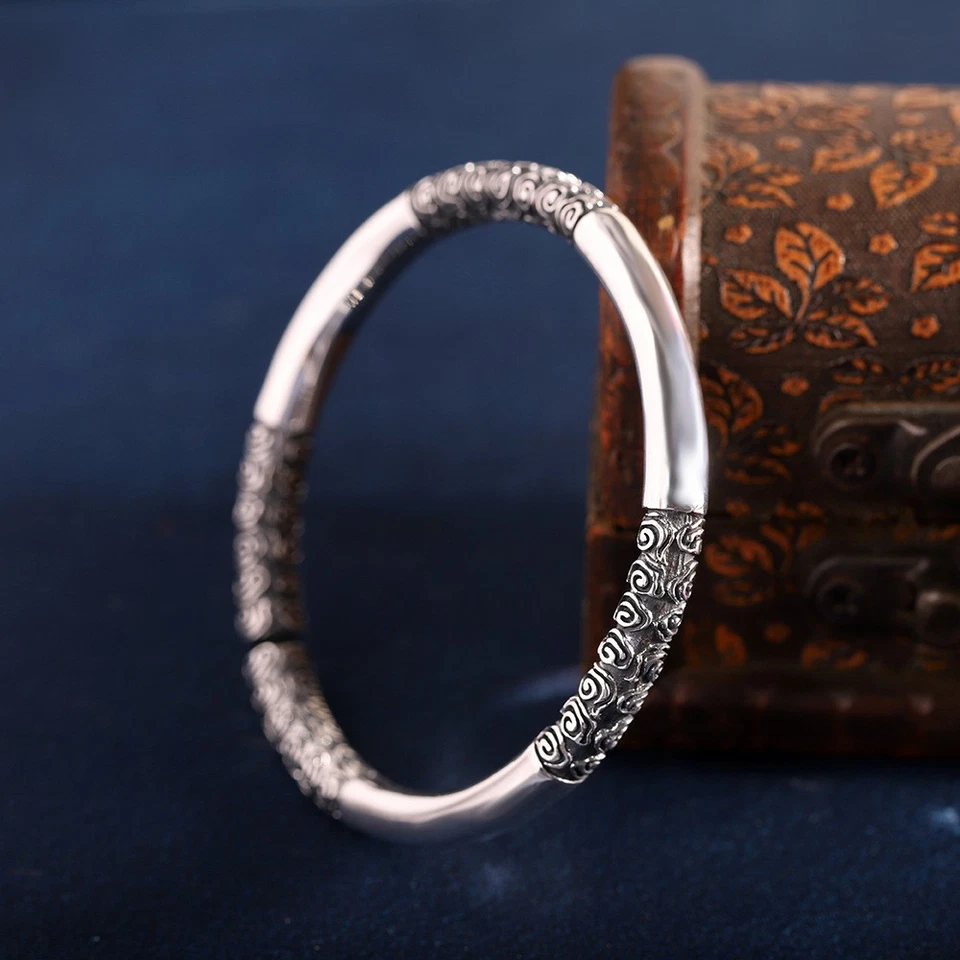 50g Pure 999 Silver Monkey King Staff Bangle Ruyi Jingu Bang Unisex Cuff - Image 3 of 4