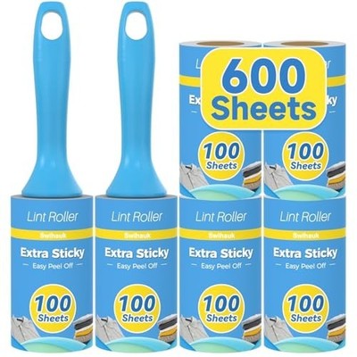 600 Sheets Extra Sticky Lint Rollers for Pet Hair, Easy Spiral Tear Lint Roller