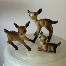 Vintage Set of 3 Celluloid Hard Plastic Big Eyes Deer Fawn Figurines Reindeer