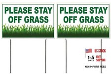 4 Less Co 8x12 Inch PLEASE STAY OFF GRASS Yard Sign with Stake wb - 2 PACK