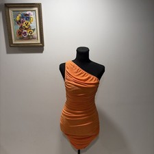 One Shoulder Orange  Ruched Dress Club wear Summer Festival Y2K Style Party