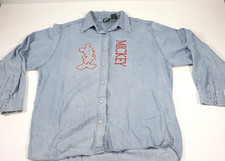 Disney Mickey Mouse Unlimited Denim Shirt Women's Sz L Embroidered Button Front