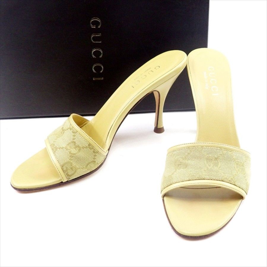 GUCCI Sandals Shoes #36C GG Canvas Beige Canvas x Leather GUCCI t4732s Brand Hig