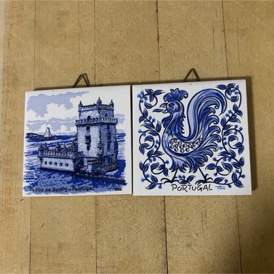 Miniatured Portuguese Ceramic  Hanging Tiles Set Hand Painted Portugal by Tino