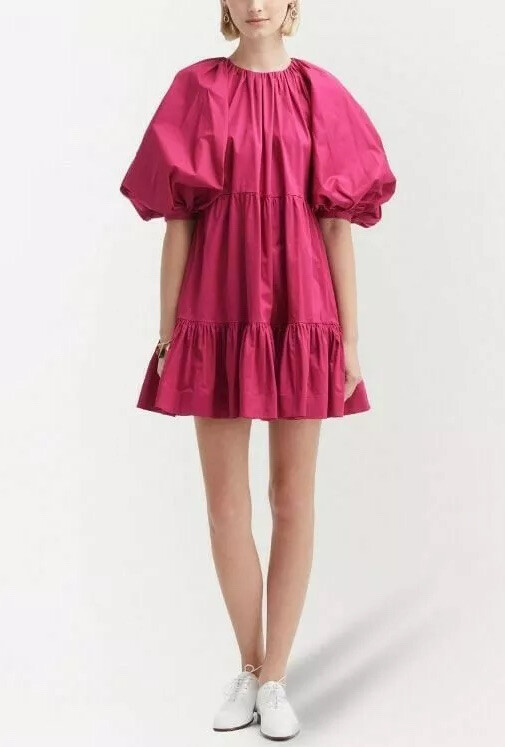 OSCAR DE LA RENTA Size 6 Bow-detailed tiered cotton-poplin mini 