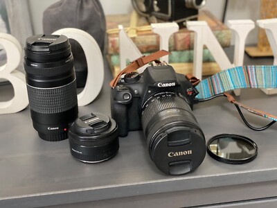 Canon EOS Rebel T5 Digital SLR Camera W/ 3 basic Lens 50mm 18