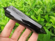 24 sided VOGEL Style  Natural Black Obsidian QUARTZ CRYSTAL DT POINT 118g