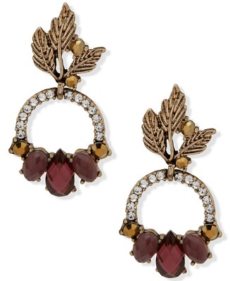 lonna & lilly GoldTone MultiStone Leaf & Hoop Drop Earrings