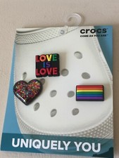 NWT Crocs Uniquely You Jibbitz Limited Ed 3 Piece Set Love Rainbow Heart Pride