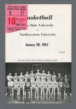 Jan 28, 1963 Ohio State vs Northwestern Univ Basketball Program with Ticket Stub