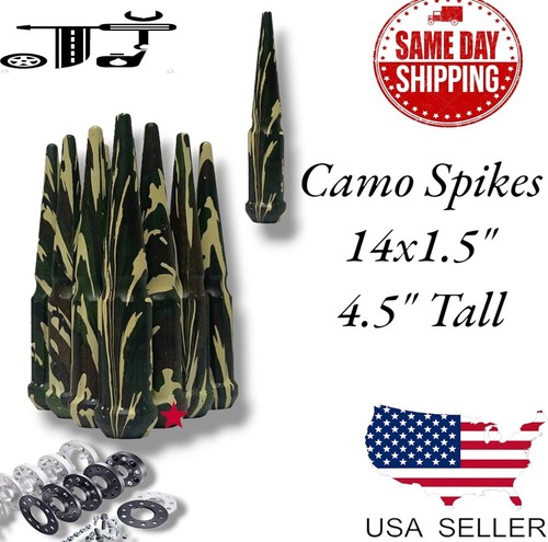 20pc Black Spike Spline Lug Nut Set + Key – M14x1.5, 4.5” Tall, 60° Cone Seat – Fit Chevy Camaro, Corvette