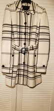 Burberry Black And White Striped Coat, Above Knee Length.