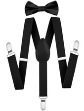 Classic Kids-Adjustable-Suspenders for 2-10 year boys and girls Black With Bow