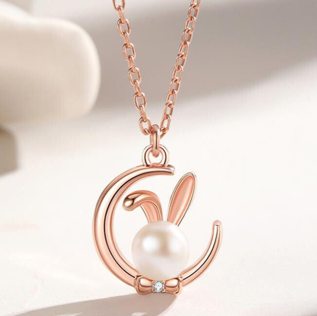 Bunny Rabbit Cute Rose Gold Necklace Pendant 925 Sterling Silver Women Girls