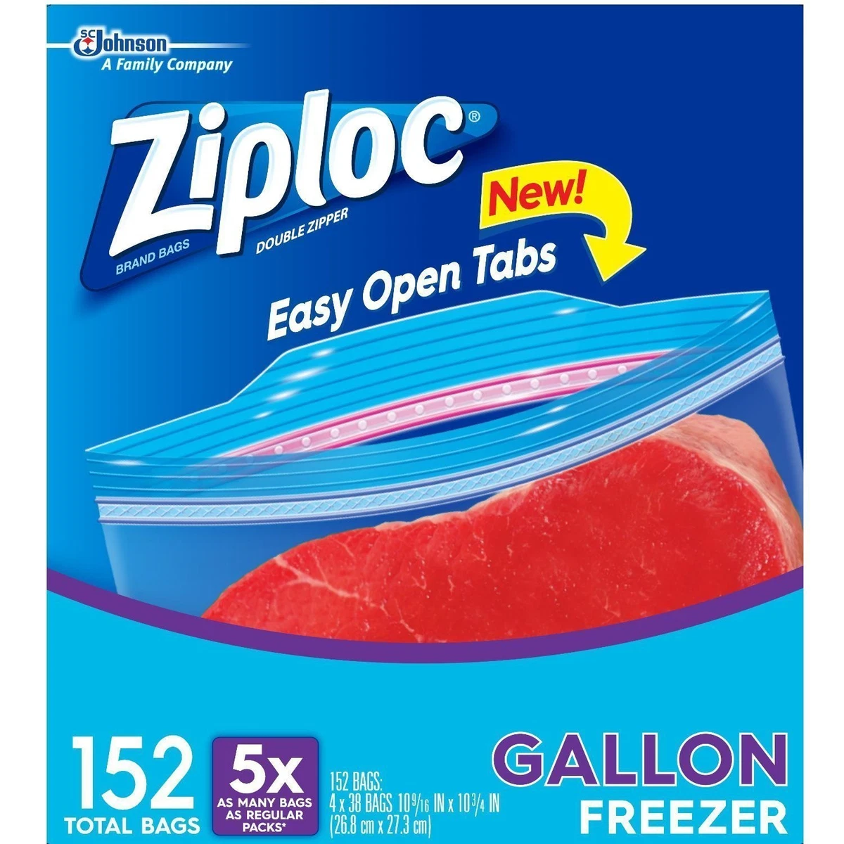 Ziploc Heavy Duty Freezer Bags, Gallon Size (Double Zipper) 152 Bags (4 x  38)