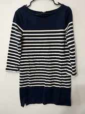 J. Crew Sweater Dress Small Maritime Striped Navy Nautical 3/4 Sleeve Boat Neck