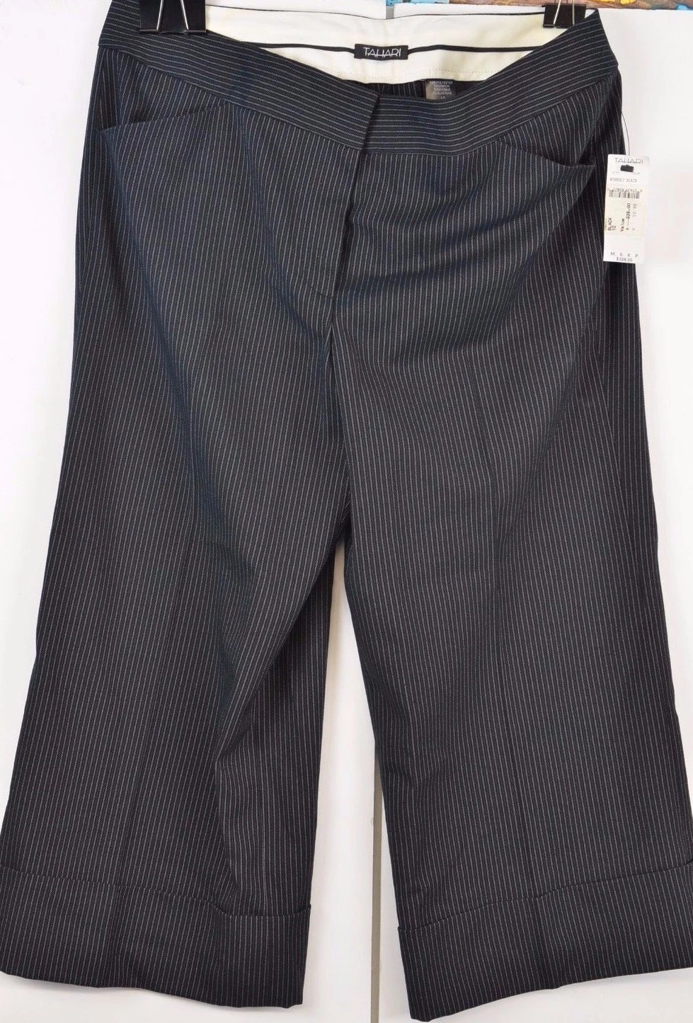 Tahari Cropped Capri Pants Pin Striped Size 10 New Retail $228 Flat Front Career