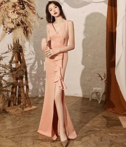 Damen hübsches langes Abendkleid V-Ausschnitt Fischschwanz Cocktail Ballkleid - Bild 13 von 23