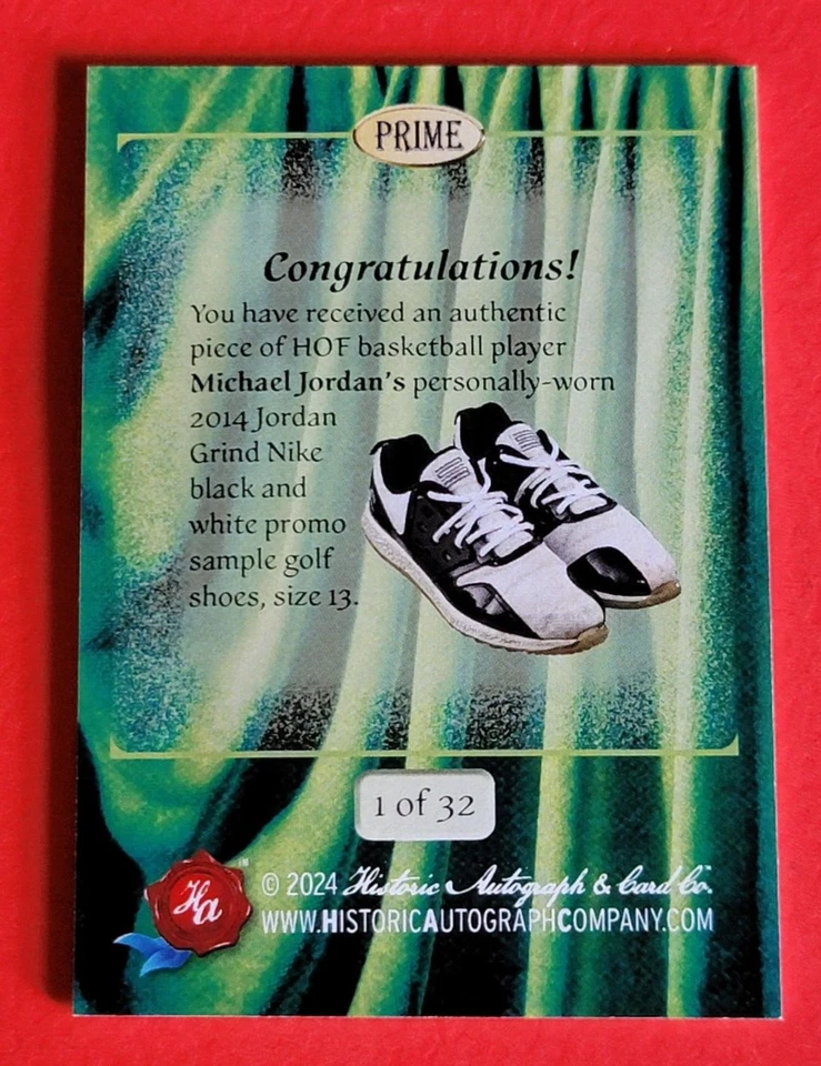 TARJETA DE ZAPATOS DE GOLF USADOS MICHAEL JORDAN #1/32 2024 AUTÓGRAFOS HISTÓRICOS PRIME BULLS Foto 2 de 2