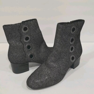 LOGO by Lori Goldstein Ankle Boots Size 5.5  Grey W/Grommet Detail Side Zipper