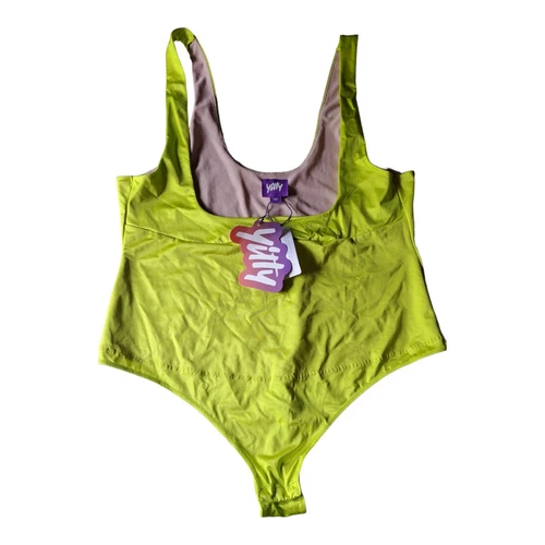 Yitty Shapewear Bodysuit Sz 2XL XXL Headliner Open Bust Thong Limelight Yellow