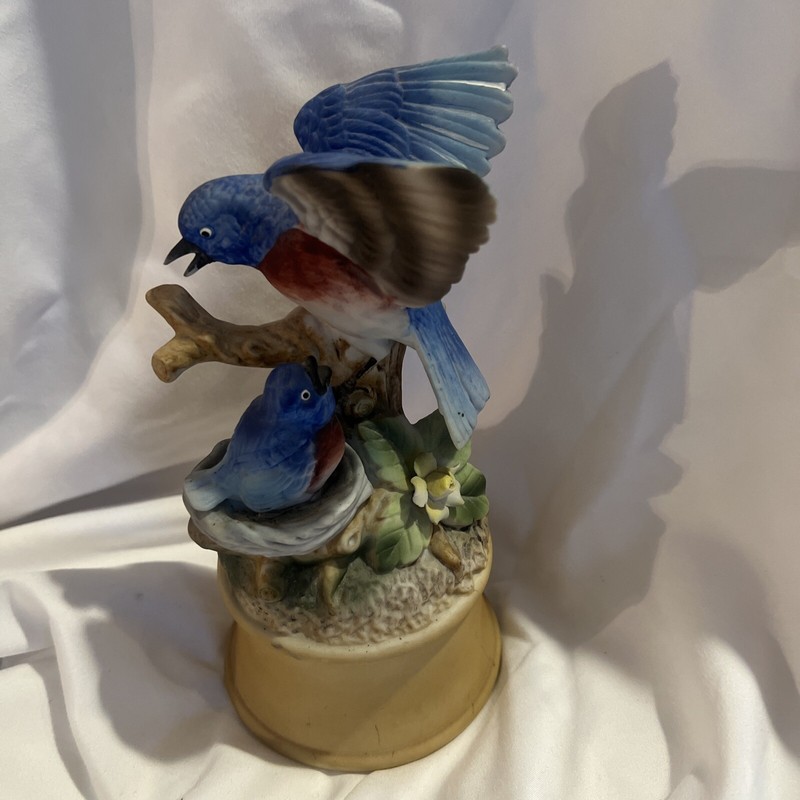 Vintage Shafford Music Box Figurine - Bluebird and Baby Bird in Nest-From Japan