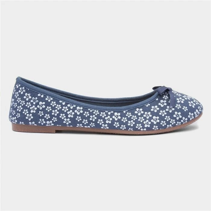 Lilley Drew Womens Navy Floral Ballerina Style Shoes  - Image 4 of 4