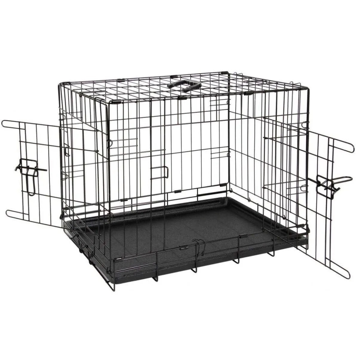 42" Foldable Black Metal Dog Training XL Crate Pet Carrier Cage With 2 Doors
