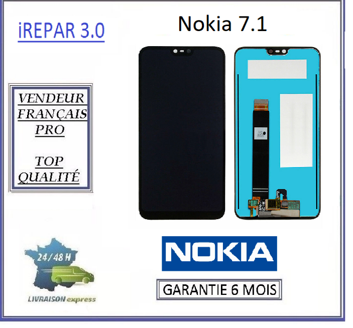 Écran LCD Original + Vitre Tactile Pour Nokia 7.1 Et 7.1 Plus - Noir, Neuf En Emballage D'origine