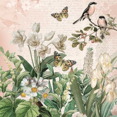 20 Servietten Flower Garden Blumen Schmetterlinge Garten Natur Vintage 33x33cm