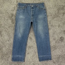 Levis 501XX Vintage Blue Denim Jeans Mens 44x34 USA Made Button Fly Straight Leg
