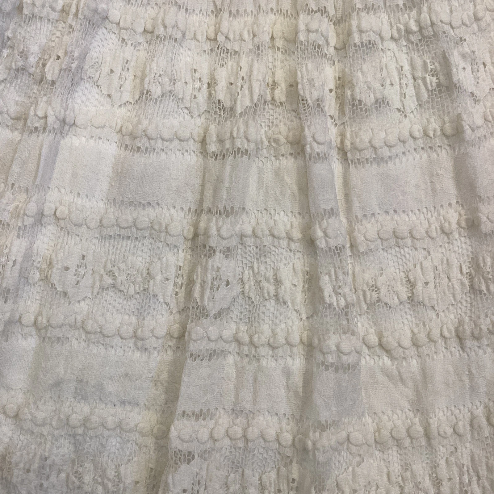 OFF WHITE Abito Jane Norman bianco sporco panna pizzo manica corta foderato scoop dietro taglia 12