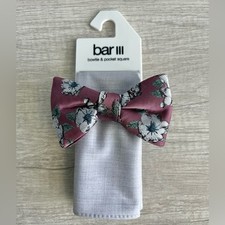 Bar III Men's Sondley Floral Bow Tie  Soli Pocket Square Set